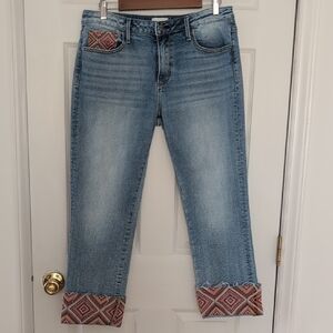 DRIFTWOOD Light Blue Jeans with Red Patterned Cuffs